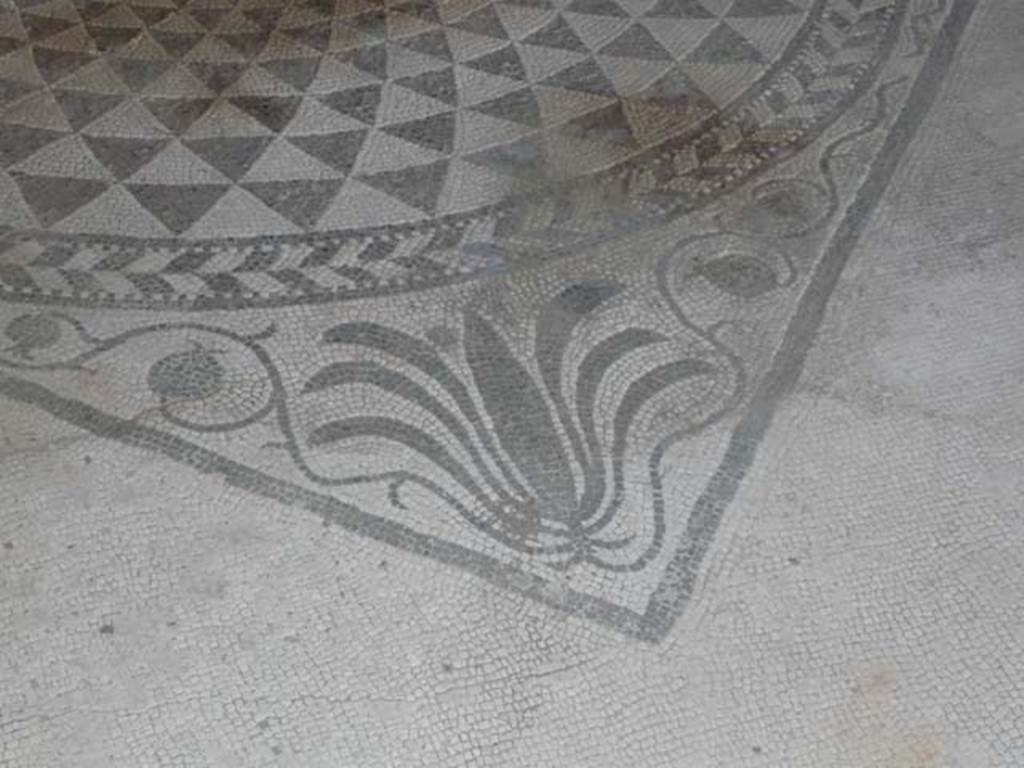 VI.16.7 Pompeii. June 2013. Room G, corner of centre of mosaic floor in oecus.
Photo courtesy of Buzz Ferebee.
