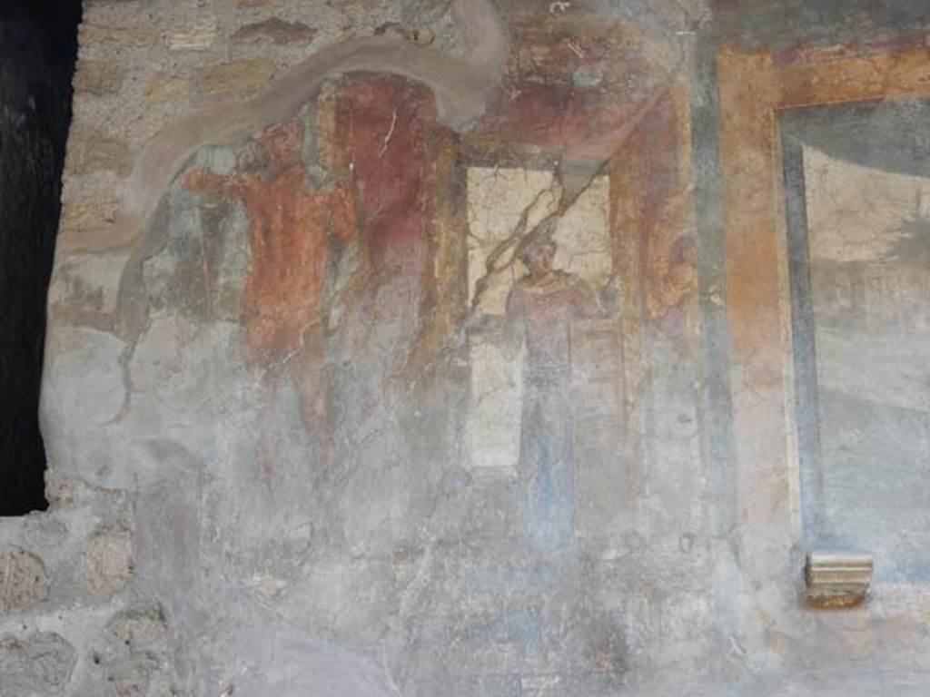 VI.16.15 Pompeii. May 2015. South end of upper west wall of atrium B above tablinum D. Photo courtesy of Buzz Ferebee.