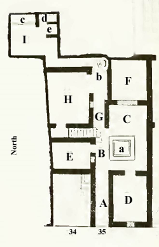 IV.16.35 Pompeii. 1908 NdS excavation plan of house. See Notizie degli Scavi di Antichit�, 1908, p. 360, fig. 1.