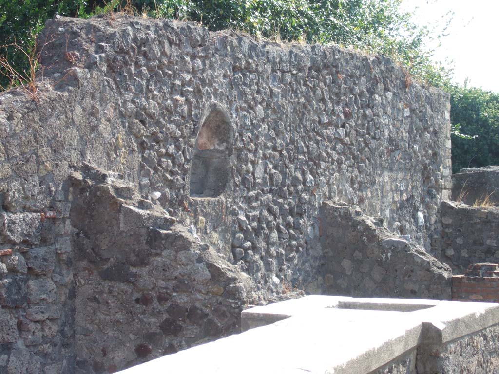 VI.17.4 Pompeii. September 2005. South wall with niche.