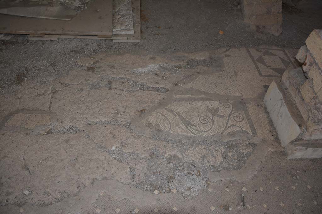 VI.17.41 Pompeii. September 2019. Detail of doorway threshold between atrium and north ala.
On the right is a simple geometric mosaic threshold leading into a corridor on the north side of the atrium.
Foto Annette Haug, ERC Grant 681269 D�COR.
