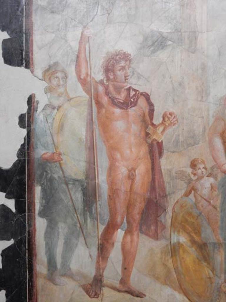 VI.17.42 Pompeii, May 2018. Triclinium 20, south wall, detail of Alexander the Great. 
Archaeological Park of Pompeii, inv. 41657.  Photo courtesy of Buzz Ferebee.
