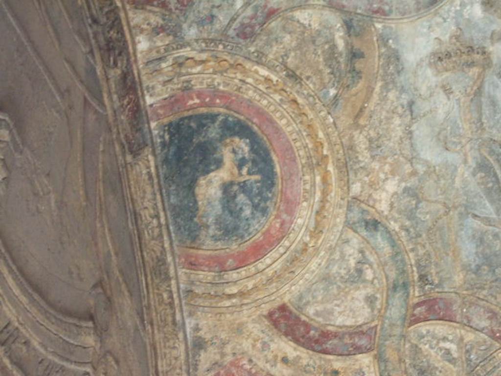 VII.1.8 Pompeii. September 2005.  Detail of stucco ceiling in vestibule 1.
