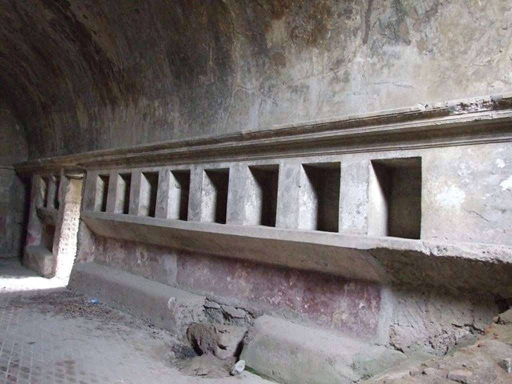 VII.1.8 Pompeii. December 2007. Niches for clothing on south side in women�s changing room 11.

