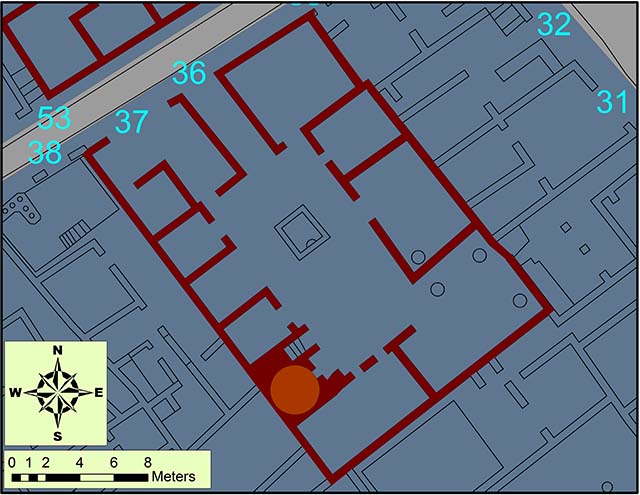 VII.1.36 Pompeii. Modestus Bakery
VII.1.37 Pompeii Shop with rooms linked to bakery
Combined Plan