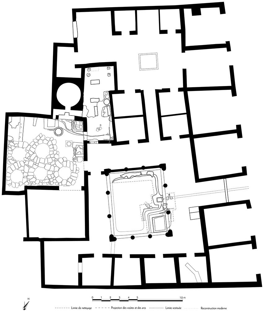 Fig. 23 – Pompéi, boulangerie VII 2, 3.6 – Relevé de l’ensemble de la boulangerie.
Échelle : 1/100.
Relevé / dessin : A. Delvigne-Ryrko / A. Dufond / R. Cuvilier / P. Larrieu / N. Monteix / S. Mencarelli – EFR.
