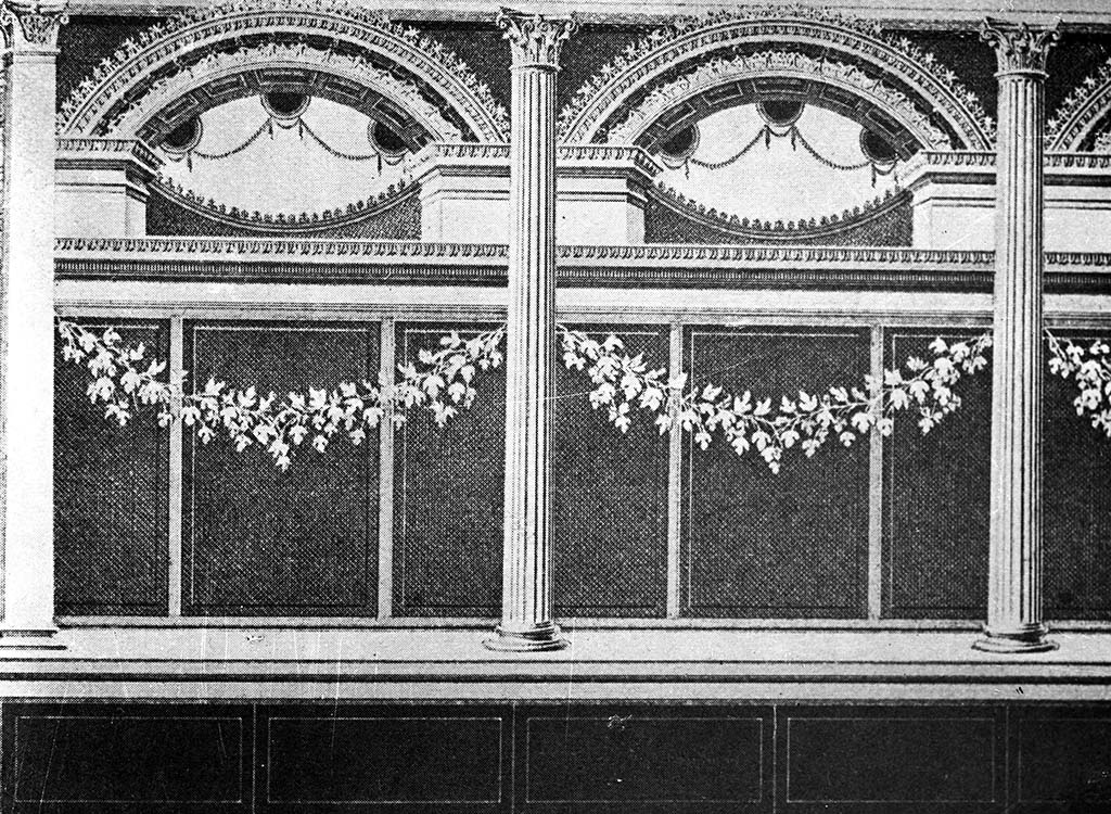 VII.2.16 Pompeii. W.3. Room 20, drawing of wall decorations from triclinium walls.
Photo by Tatiana Warscher. Photo � Deutsches Arch�ologisches Institut, Abteilung Rom, Arkiv. 
