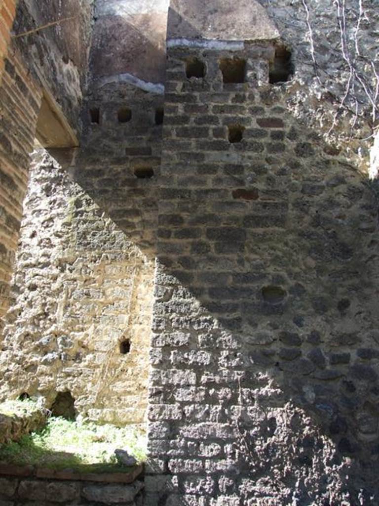 VII.2.18 Pompeii.  March 2009.  Room 8.  West wall with top of steps to upper floor