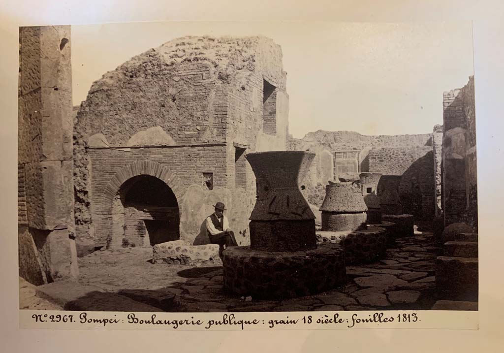 VII.2.22 Pompeii. 
From an album of Michele Amodio dated 1874, entitled “Pompei, destroyed on 23 November 79, discovered in 1745”. 
Looking east across bakery. Photo courtesy of Rick Bauer.
