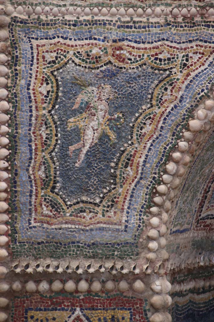 VII.2.45 Pompeii, September 2017. Detail from west side of fountain in garden area.
Photo courtesy of Klaus Heese.