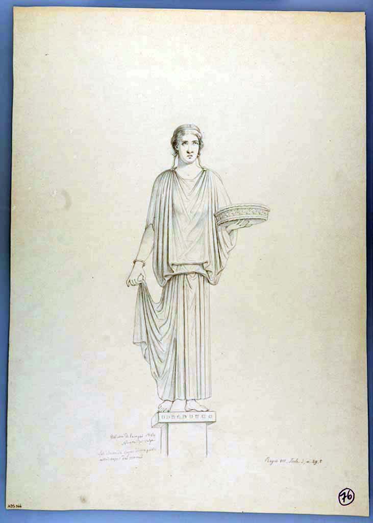 VII.3.29 Pompeii. Drawing by Nicola La Volpe, 1864, of a part of the frieze from west wall of triclinium. 
Now in Naples Archaeological Museum. Inventory number ADS 566.
Photo � ICCD. https://www.catalogo.beniculturali.it/
Utilizzabili alle condizioni della licenza Attribuzione - Non commerciale - Condividi allo stesso modo 2.5 Italia (CC BY-NC-SA 2.5 IT)
