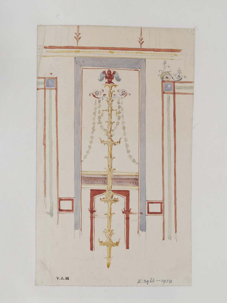 VII.4.31/51 Pompeii. c.1840. Watercolour painting by James William Wild, showing detail from west wall of cubiculum 33.
Photo � Victoria and Albert Museum, inventory number E.3966-1938.

