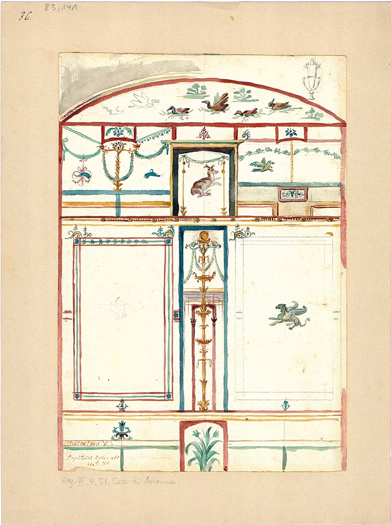 VII.4.31/51 Pompeii. May 1880. Room 33, watercolour painting of south wall.
DAIR 83.141. Photo � Deutsches Arch�ologisches Institut, Abteilung Rom, Arkiv.
