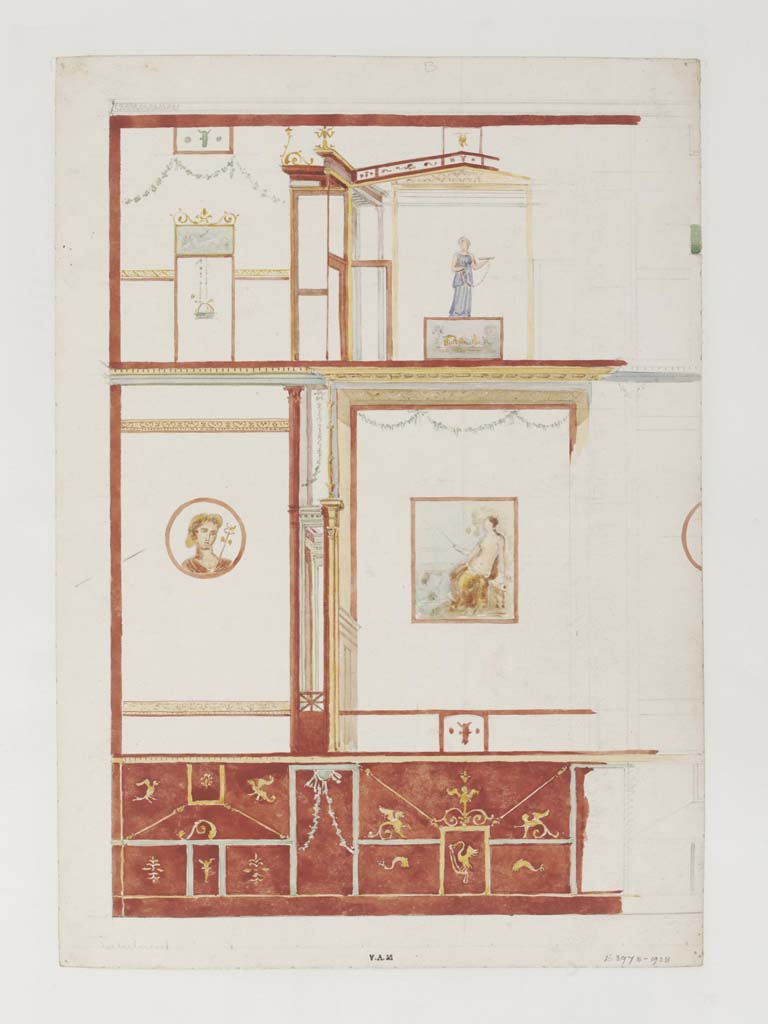 VII.4.48 Pompeii. c.1840. Room 14, looking towards north wall of cubiculum, painted by James William Wild. 
Photo � Victoria and Albert Museum, inventory number E.3978-1938. 
