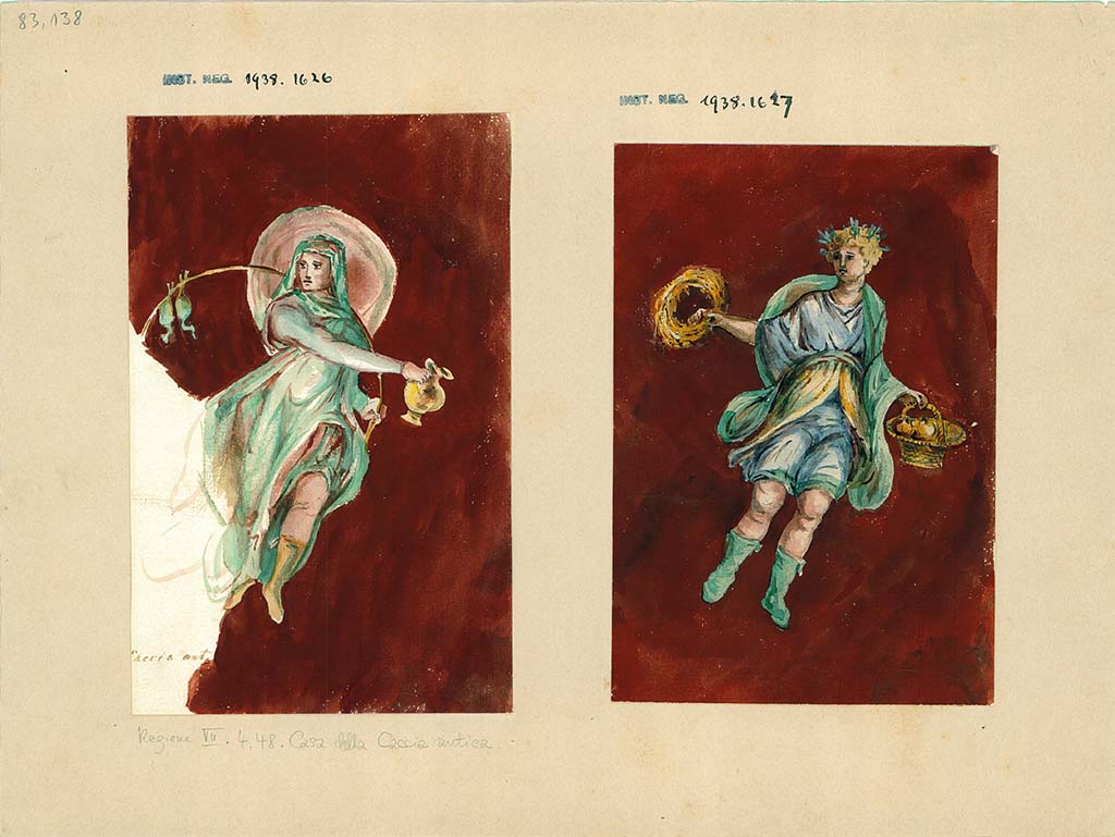 VII.4.48 Pompeii. Paintings from atrium walls showing Winter from north wall, on left, and Autumn from west wall, on right.
DAIR 83.138.  Photo � Deutsches Arch�ologisches Institut, Abteilung Rom, Arkiv.


