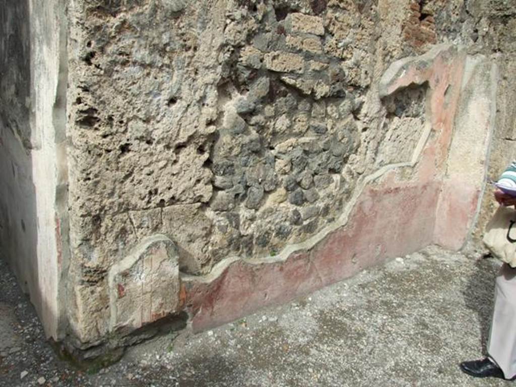 VII.4.48 Pompeii. March 2009. Room 2. Atrium .North east corner and north wall, with remains of painted plaster.