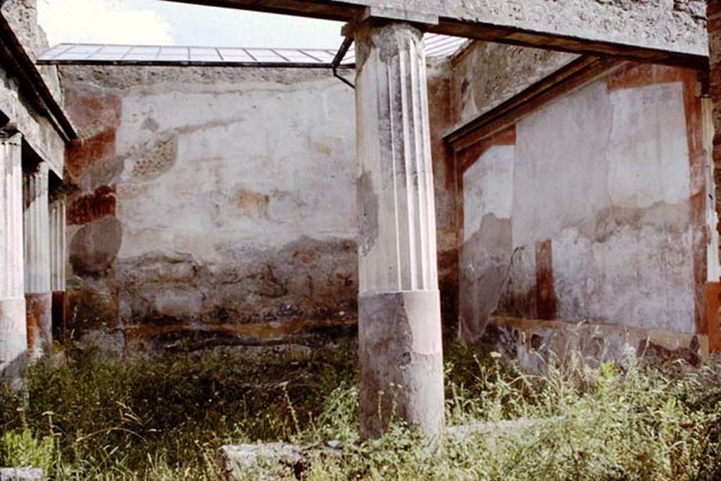 VII.4.48 Pompeii. 1964. Looking south across peristyle, to south and west walls. Photo by Stanley A. Jashemski.
Source: The Wilhelmina and Stanley A. Jashemski archive in the University of Maryland Library, Special Collections (See collection page) and made available under the Creative Commons Attribution-Non Commercial License v.4. See Licence and use details.
J64f1373