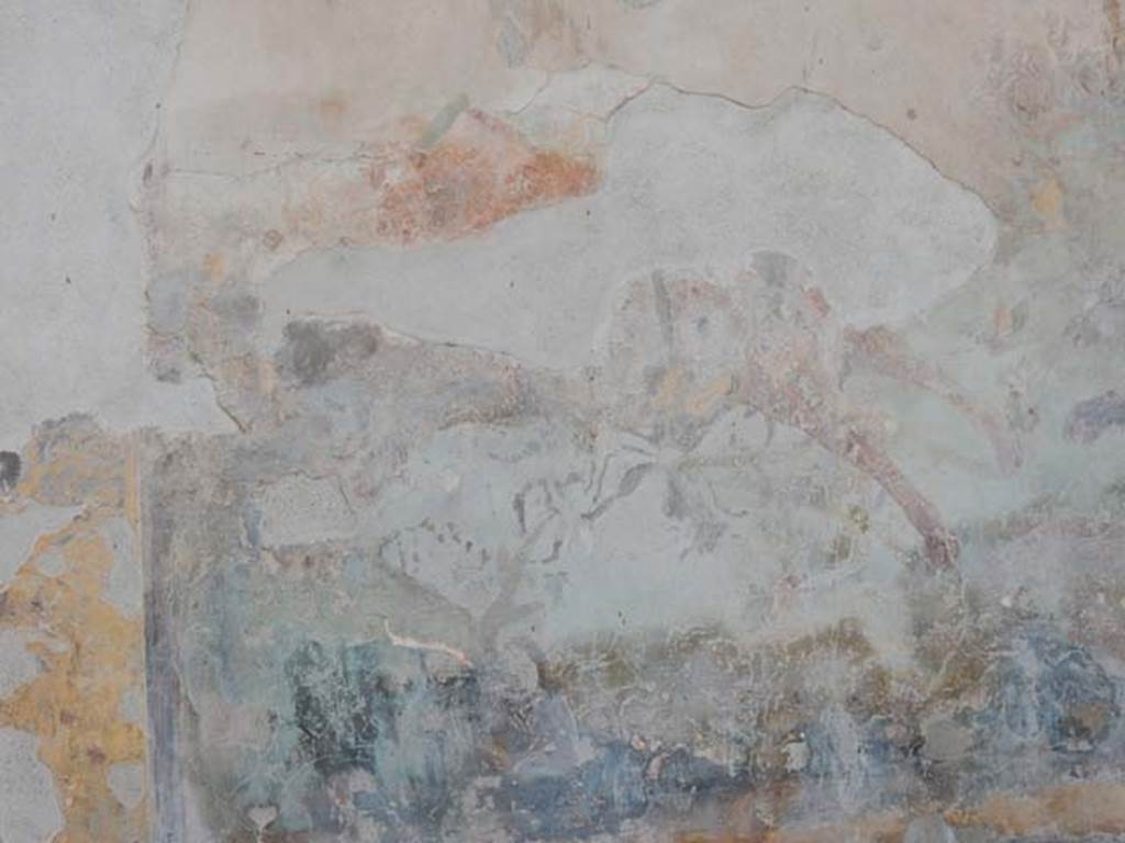VII.4.48 Pompeii. May 2015. Peristyle, remains of painted bull from east side of south wall. Photo courtesy of Buzz Ferebee.