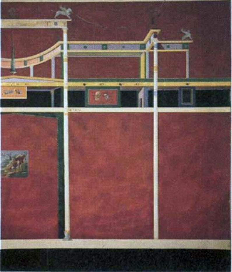 VII.4.59 Pompeii. 1837 painting by Boulanger, oecus m, west wall. 