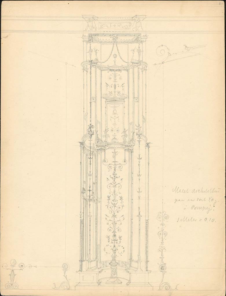 VII.4.59 Pompeii. Exedra or triclinium y, drawing by Martin Nyrop, (1849-1921).
Photo © Danmarks Kunstbibliotek, Martin Nyrop 1849-1921 Skitsebog nr. 46 : Italien, Pompeii, inventory number 53680, pl. 6.
