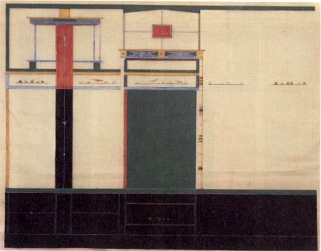 VII.4.59 Pompeii. 1837 painting by Boulanger of cubiculum i east wall.