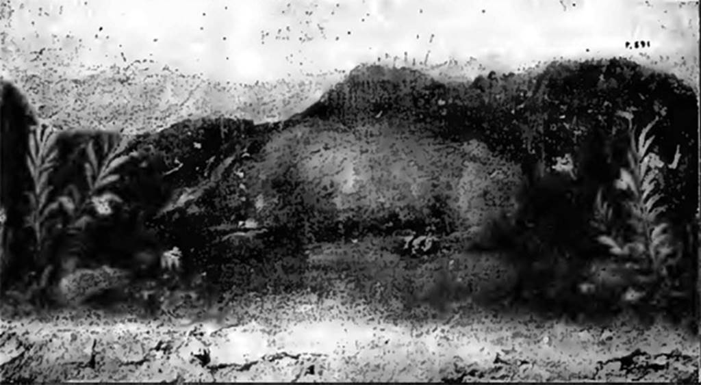 VII.6.11 Pompeii. 1910. Painting from masonry pluteus in room 68 showing a wild boar.
See Notizie degli Scavi di Antichit�, 1910, p. 462, fig. 8.
