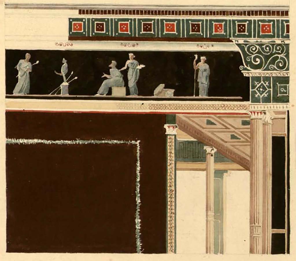 VII.6.28 Pompeii. Painting by Felix Duban of architectural features and bacchic scenes � Mus�e de Portici. 
See Duban F. Album de dessins d'architecture effectu�s par F�lix Duban pendant son pensionnat � la Villa Medicis, entre 1823 et 1828: Tome 2, Pomp�i, pl. 172.
INHA Identifiant num�rique NUM PC 40425 (2)
https://bibliotheque-numerique.inha.fr/idurl/1/7157  � Licence Ouverte / Open Licence � Etalab
