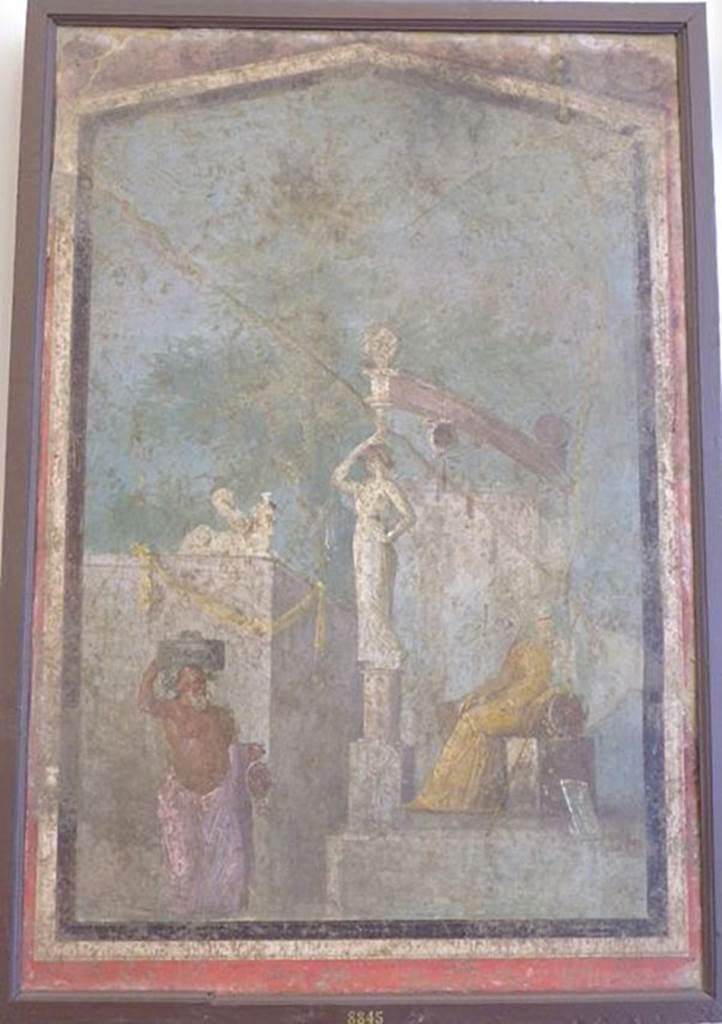 VII.6.28 Pompeii. Found on 24th April 1762. Painting of Cybele on her throne.
Now in Naples Archaeological Museum. Inventory number 8845.
See Antichit� di Ercolano: Tomo Setto: Le Pitture 5, 1779, 65, 291.
See Helbig, W., 1868. Wandgem�lde der vom Vesuv versch�tteten St�dte Campaniens. Leipzig: Breitkopf und H�rtel, (421).
