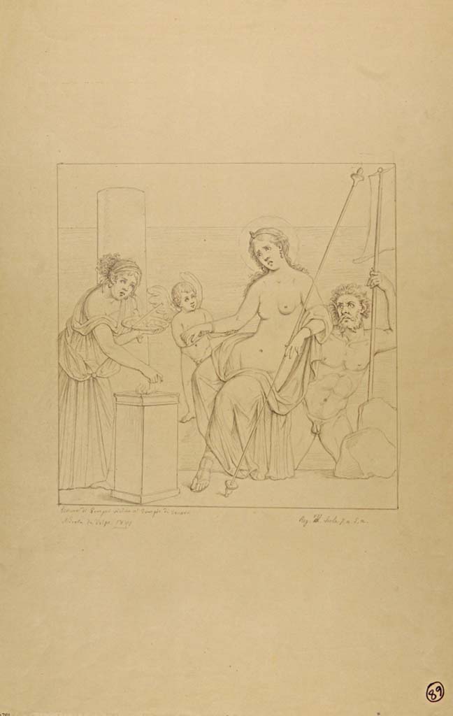 VII.7.5 Pompeii, 1871. Room (n). Drawing by N. La Volpe of painting of Aphrodite, Poseidon and a female figure burning incense.
Now in Naples Archaeological Museum. Inventory number ADS 701.
Photo © ICCD. http://www.catalogo.beniculturali.it
Utilizzabili alle condizioni della licenza Attribuzione - Non commerciale - Condividi allo stesso modo 2.5 Italia (CC BY-NC-SA 2.5 IT)
