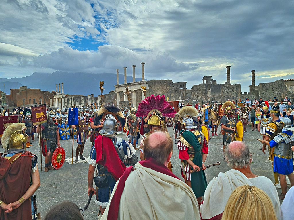 VII.8 Pompeii. 28th September 2024. 
Looking south-west across Forum, during “Ludi Pompeiani” event. Photo courtesy of Giuseppe Ciaramella.
