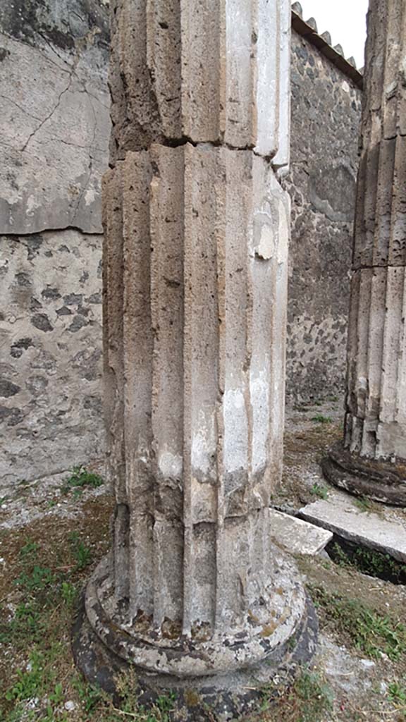 VII.8.1 Pompeii. August 2021. Detail of base of columns at south end of west wall.
Foto Annette Haug, ERC Grant 681269 DÉCOR.
