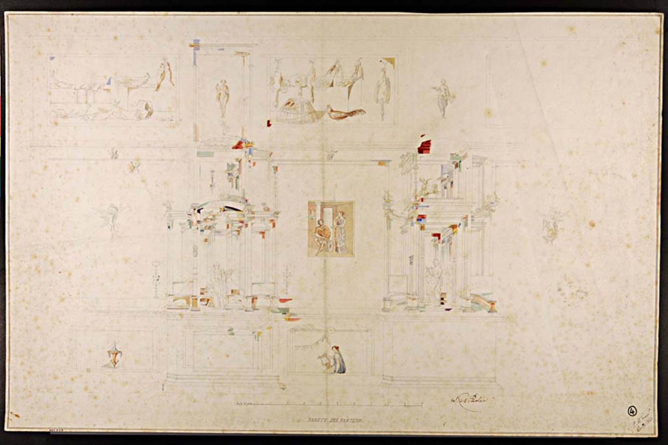 VII.9.7 and VII.9.8 Pompeii. Macellum. Preparatory painting by Pasquale Maria Veneri, 1843, of north wall in north-west corner.
Now in Naples Archaeological Museum. Inventory number ADS 729.
Photo © ICCD. http://www.catalogo.beniculturali.it
Utilizzabili alle condizioni della licenza Attribuzione - Non commerciale - Condividi allo stesso modo 2.5 Italia (CC BY-NC-SA 2.5 IT)

