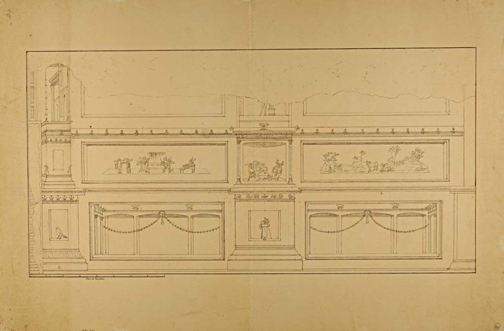VII.9.7/8 Pompeii. Drawing by Francesco Morelli, c.1823, of lower walls and predella of which, today, nothing seems to be still visible. 
Now in Naples Archaeological Museum. Inventory number ADS 731.
Photo © ICCD. http://www.catalogo.beniculturali.it
Utilizzabili alle condizioni della licenza Attribuzione - Non commerciale - Condividi allo stesso modo 2.5 Italia (CC BY-NC-SA 2.5 IT)
