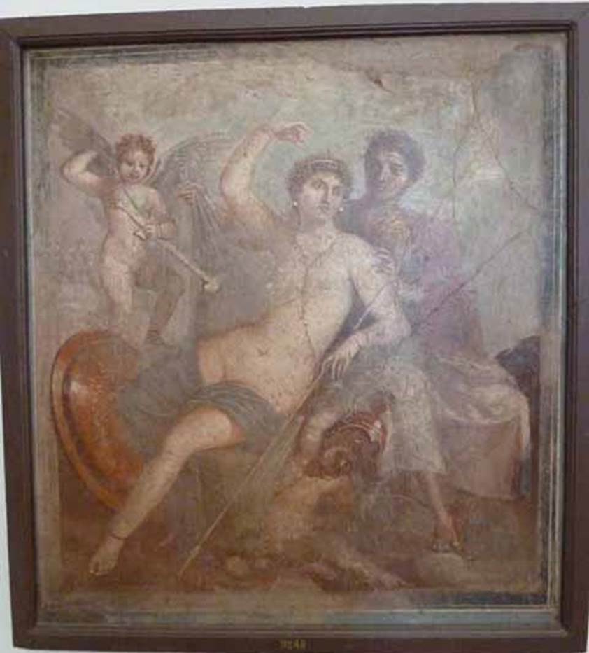 VII.9.47 Pompeii. Room 6, west wall of tablinum. This painting of Mars and Venus was found in the centre of the wall on 24th June 1820. . Now in Naples Archaeological Museum. Inventory number: 9248.