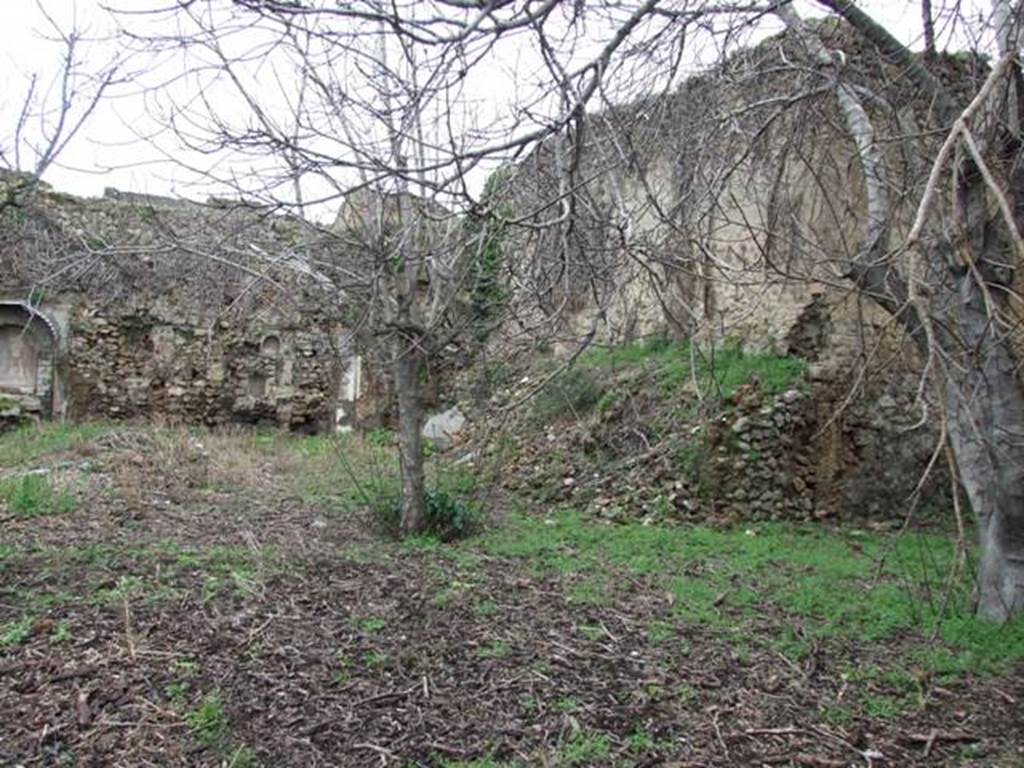 VII.11.14 Pompeii.  March 2009. Garden “C”, North wall, with remains of two of the three garden rooms.