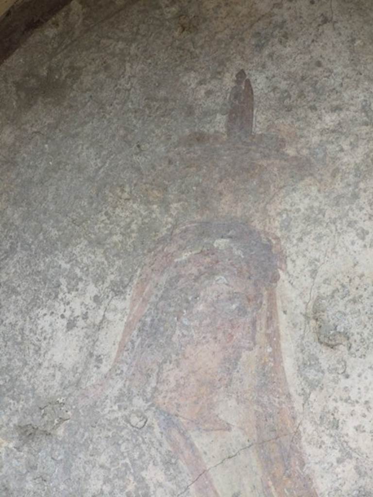 VII.11.14 Pompeii. March 2009. Garden “C”, detail of Genius on lararium.

