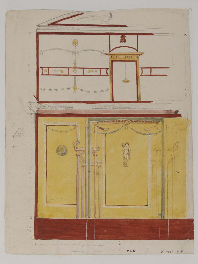 VII.13.4 Pompeii. c.1840. Painting by James William Wild, showing side and central panel of a wall in the cubiculum.
Photo � Victoria and Albert Museum, inventory number E.3993-1938.
