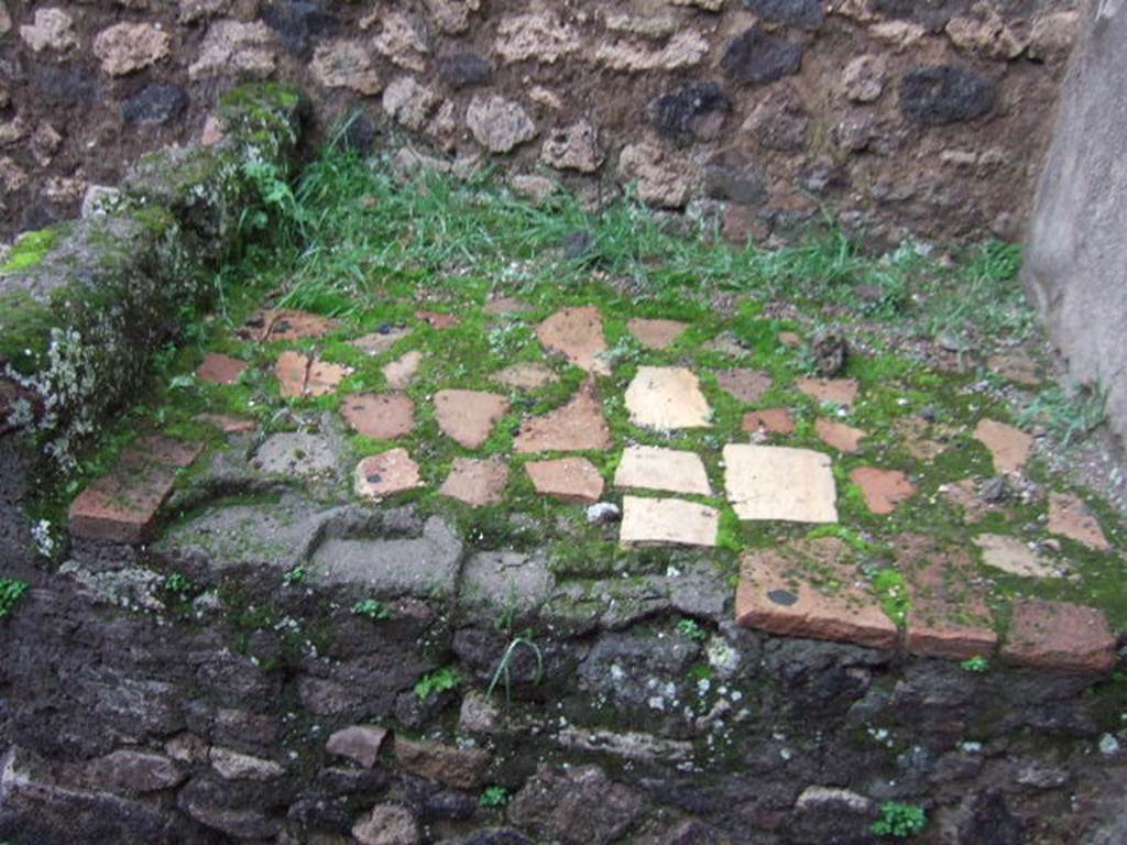 VII.13.8 Pompeii. December 2005. Hearth or bench in north-west corner of kitchen.