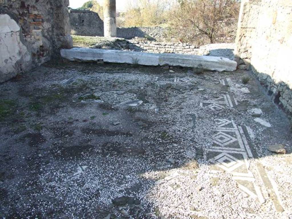 VII.15.2 Pompeii. December 2007. Mosaic floor in Tablinum. This was bordered by a pattern of squares and diamonds in black and white.