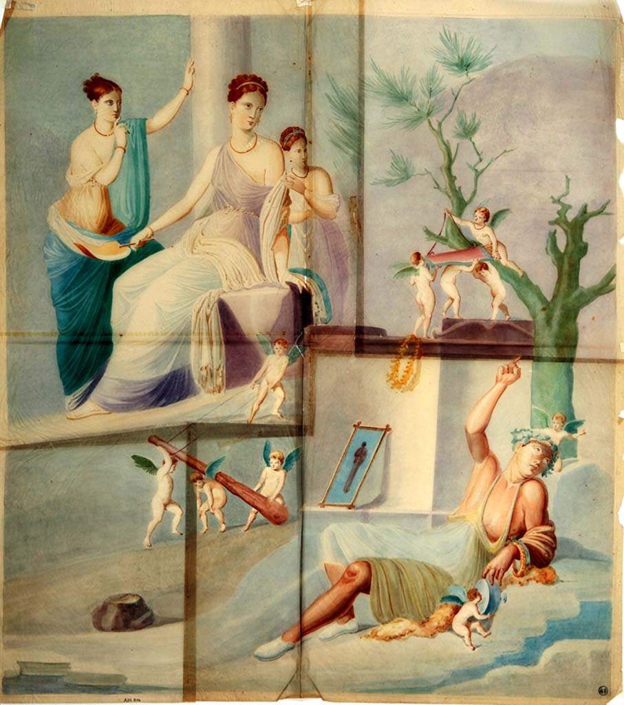 VII.16.10 Pompeii. Anonymous painting of the scene of drunken Hercules with Omphale.
Now in Naples Archaeological Museum. Inventory number ADS 806.
Photo © ICCD. http://www.catalogo.beniculturali.it
Utilizzabili alle condizioni della licenza Attribuzione - Non commerciale - Condividi allo stesso modo 2.5 Italia (CC BY-NC-SA 2.5 IT)
