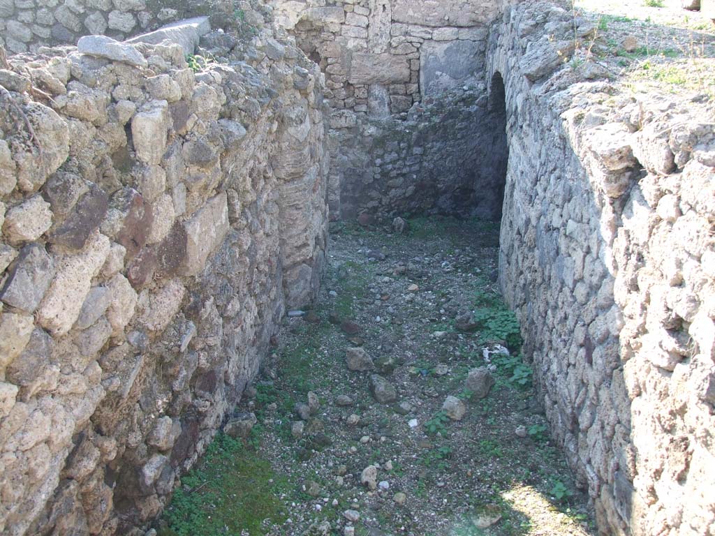 VII.16.13 Pompeii. December 2007. Corridor 40, to lower level. The arch on the north side (right) leads north and then turns west. 