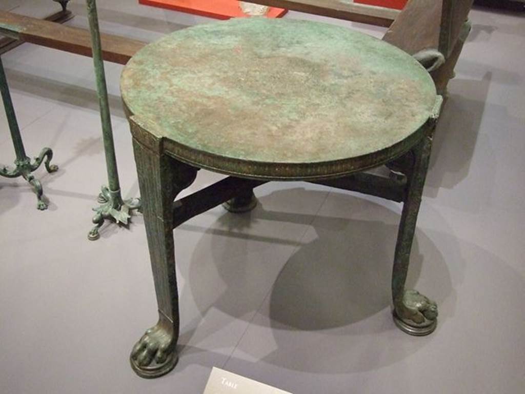 VI.16.22 Pompeii.  Bronze table.  SAP 13108. Photographed at “A Day in Pompeii” exhibition at Melbourne Museum.  September 2009.