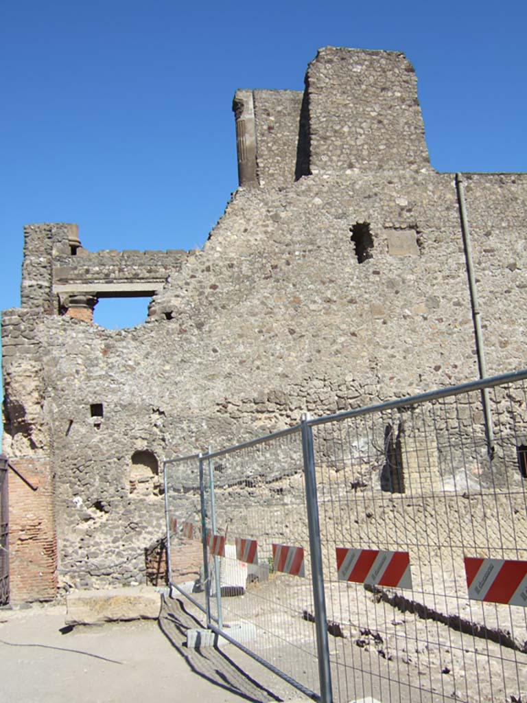 VIII.1.3 Pompeii. September 2005. Looking east towards rear wall of Basilica from Temple of Venus.