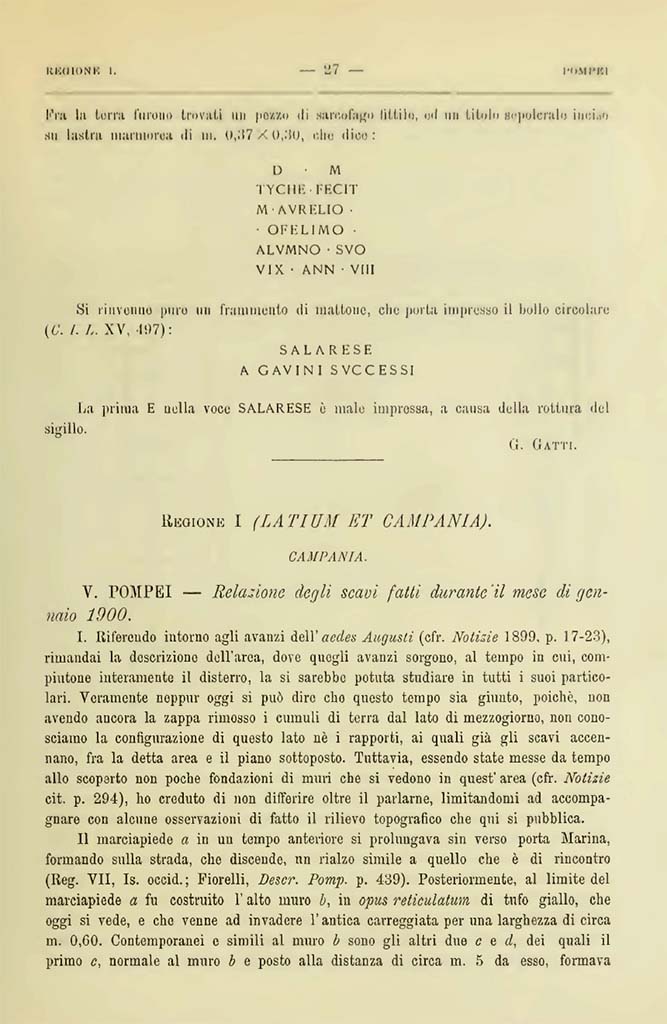 VIII.1.3 Pompeii. Notizie degli Scavi di Antichit�, 1900, Page 27.