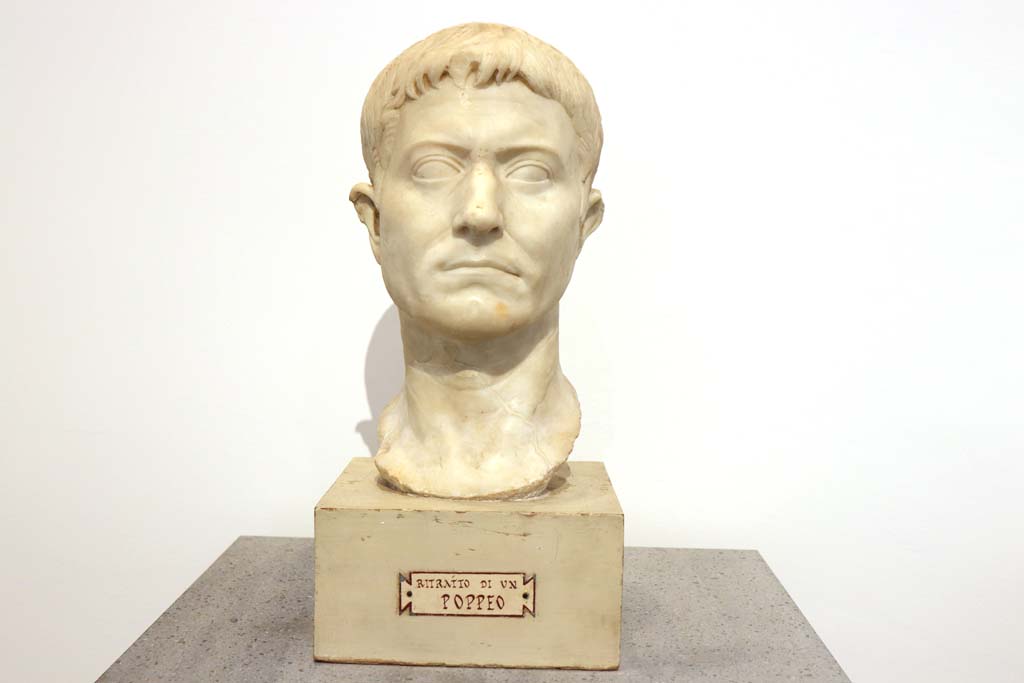 VIII.1.4 Pompeii. February 2021. 
Marble bust of Poppeus, found in VI.16.7, photographed on display in Antiquarium. Photo courtesy of Fabien Bi�vre-Perrin (CC BY-NC-SA).

