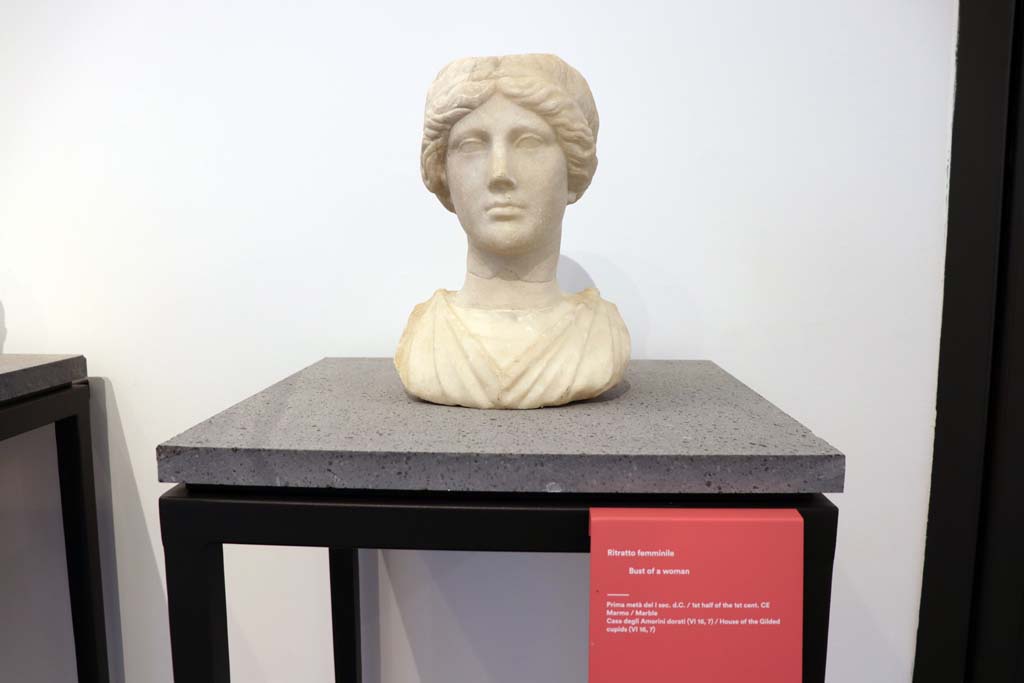 VI.16.7 Pompeii. February 2021. Marble bust of a woman. Photo courtesy of Fabien Bi�vre-Perrin (CC BY-NC-SA).