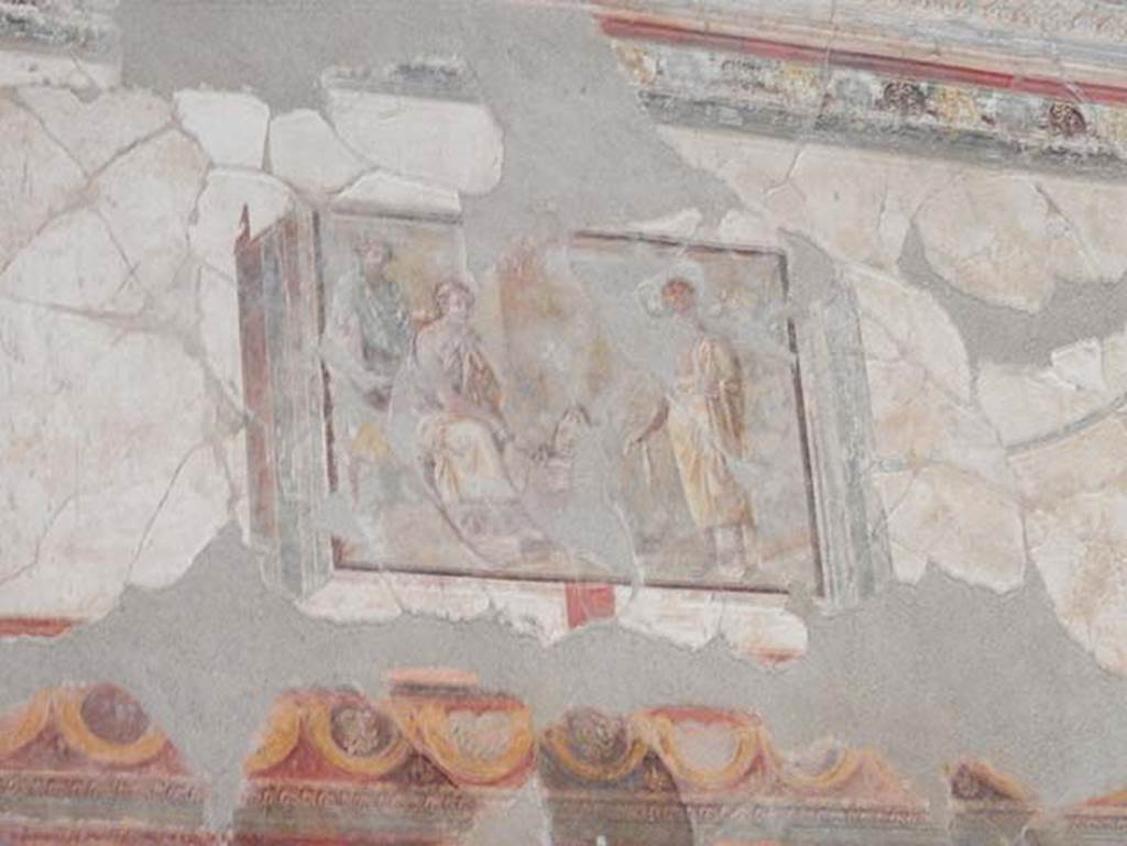VIII.1.a, Pompeii. May 2018. Painted panel from east end of north wall of oecus A. Photo courtesy of Buzz Ferebee.