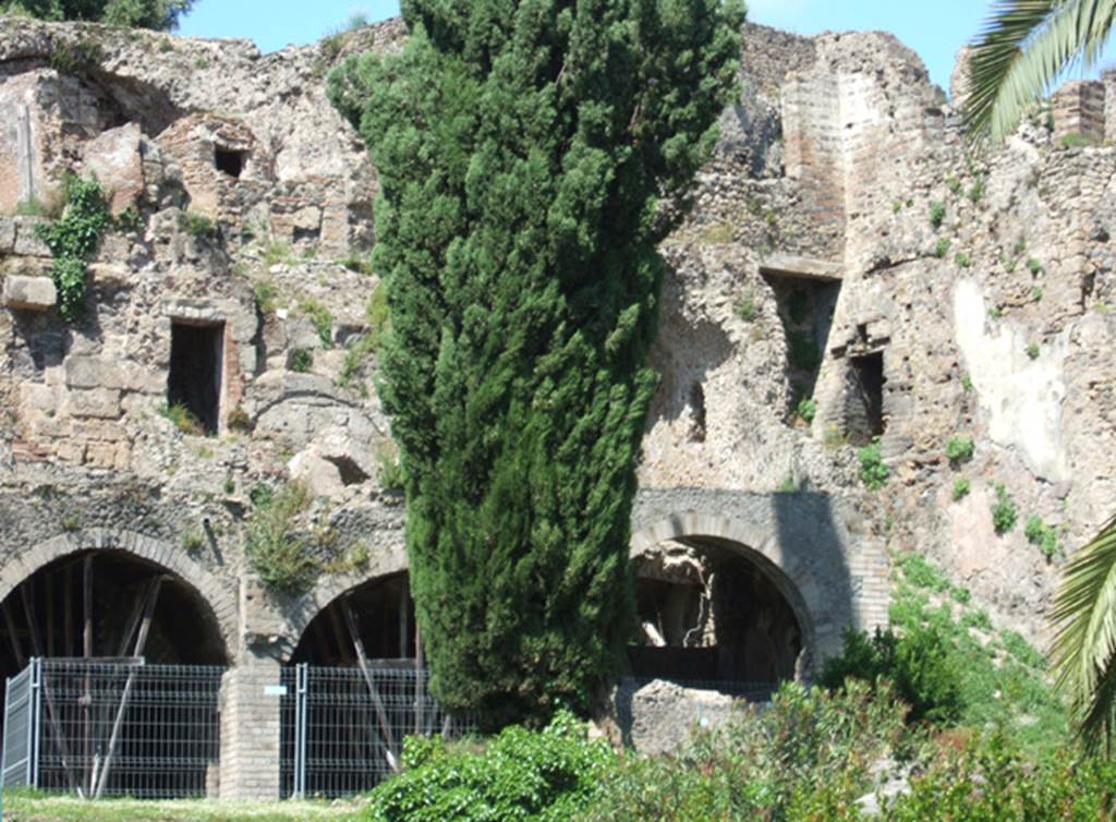Rear of VIII.2.1 Pompeii. May 2006. Looking north towards rear of Casa di Championnet I.