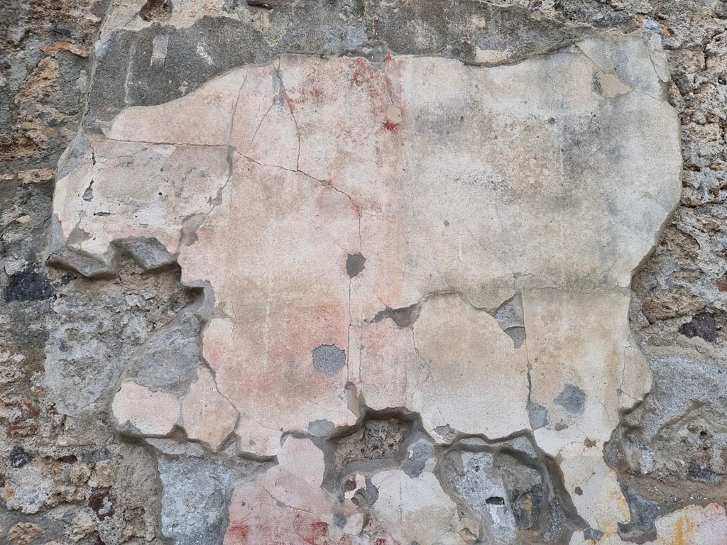 VIII.4.15 Pompeii. December 2023. West portico, remaining painted decoration on portico wall. Photo courtesy of Miriam Colomer.

