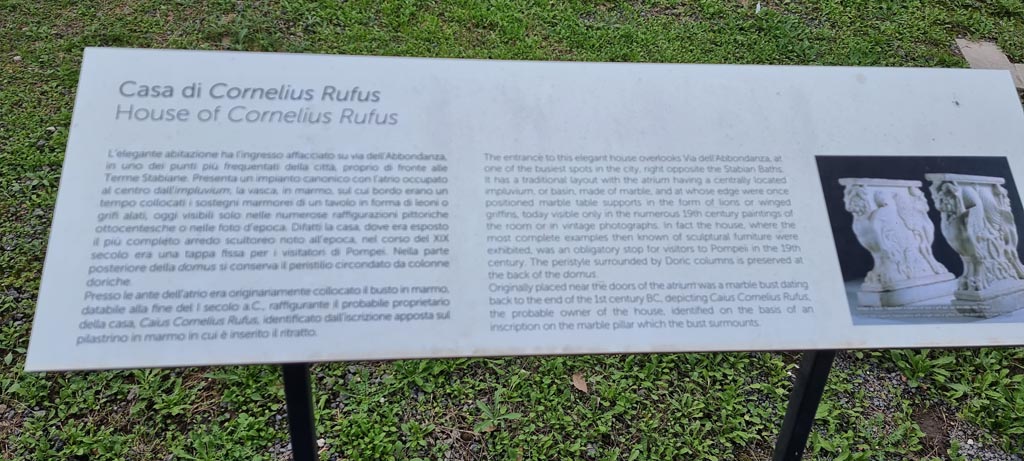 VIII.4.15 Pompeii. December 2023. Description card. Photo courtesy of Miriam Colomer.

